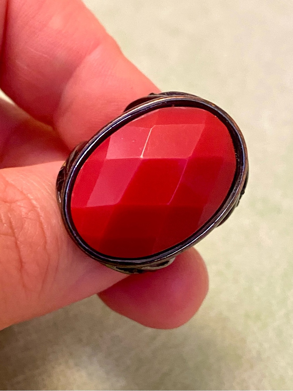 Red Oval Faceted Stone vintage Ring